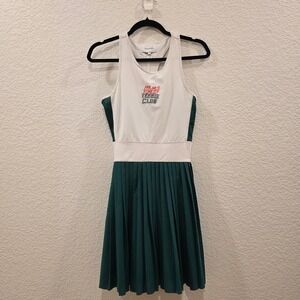 Palmes Forest PTFO Tennis Dress Small White Green Pleated Racerback Preppy NWT